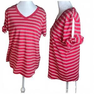 isaac mizrahi Striped Shirt With Bow Detail preppy girly Soft Modal/cotton  Sz M